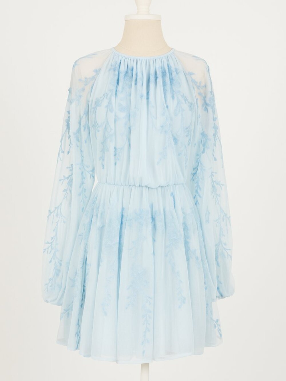ASOS EDITION floral embroidered mesh mini dress with blouson sleeve pale blue M